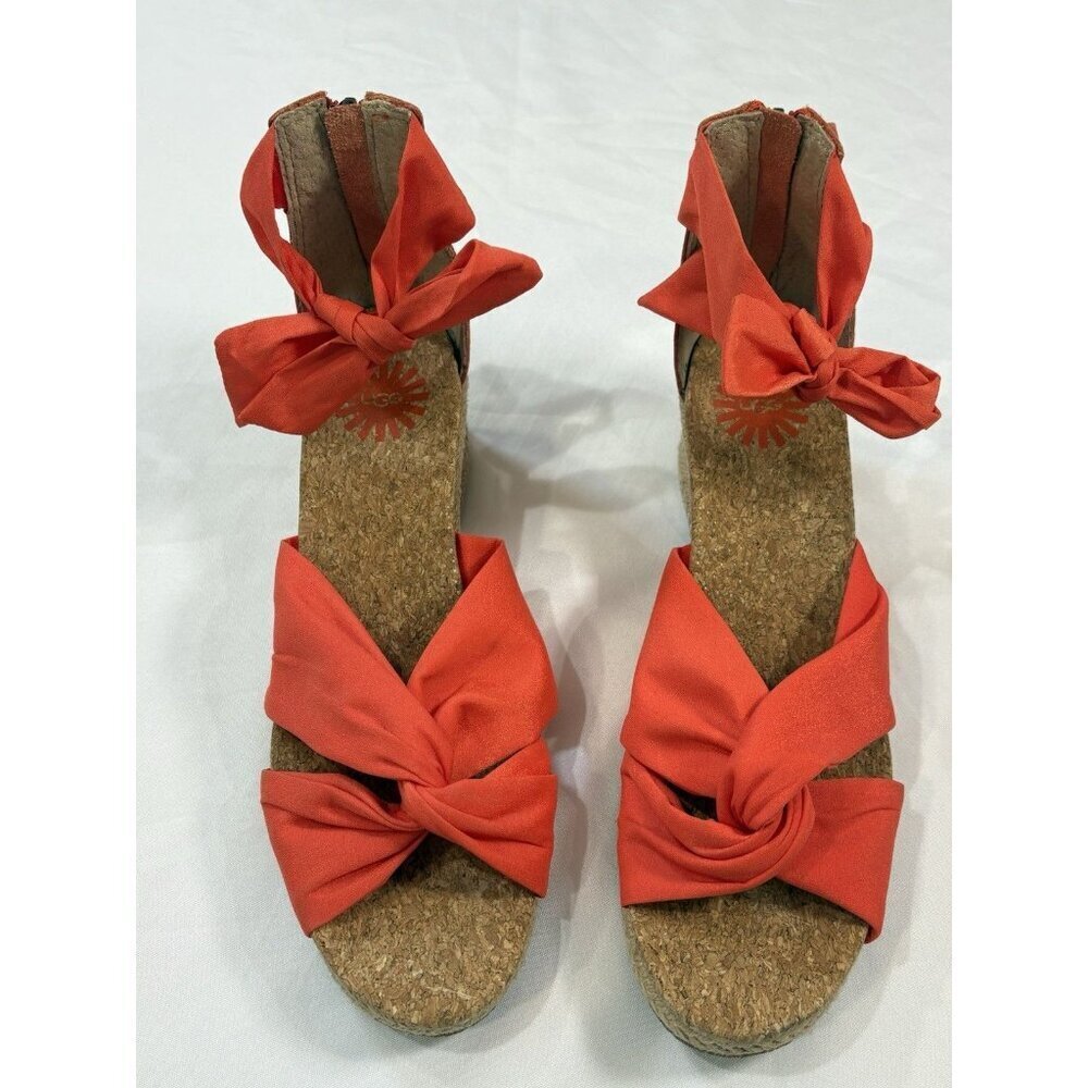 UGG Womens Yarrow Wedge Espadrille Sandal Size 9.5 Orange Ankle Tie